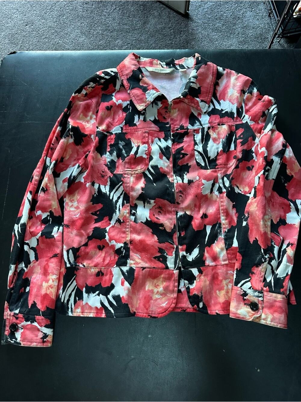 Vintage Erin London Bold Floral Zip-Up Jacket - Pink & Black